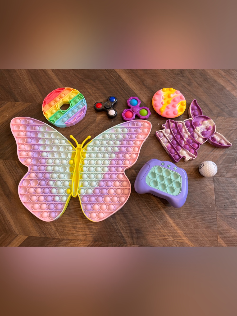 Kids Rainbow Butterfly Pop It Fidget Toy Set - Pastel Pink & Purple